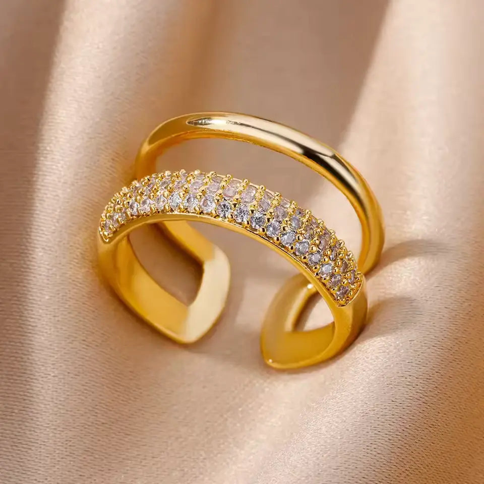 2025 Trend Zircon Stainless Steel Open Ring - Luxury Wedding Jewelry