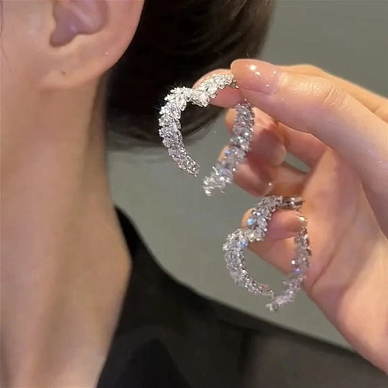 Luxury Zircon Flower Stud Earrings for Women Fashion