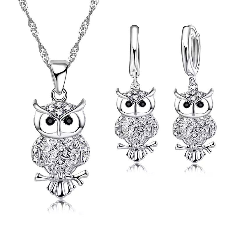 Elegant Owl Crystal Jewelry Set – Necklace & Earrings