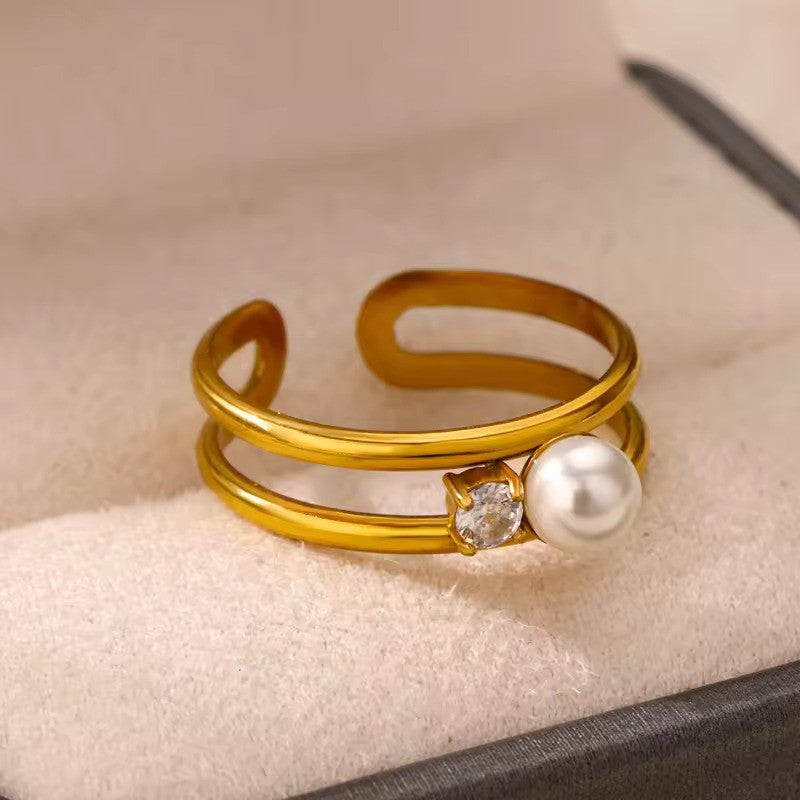 Vintage Green Zircon Adjustable Ring – Gold-Tone Stainless Steel Jewelry for Women