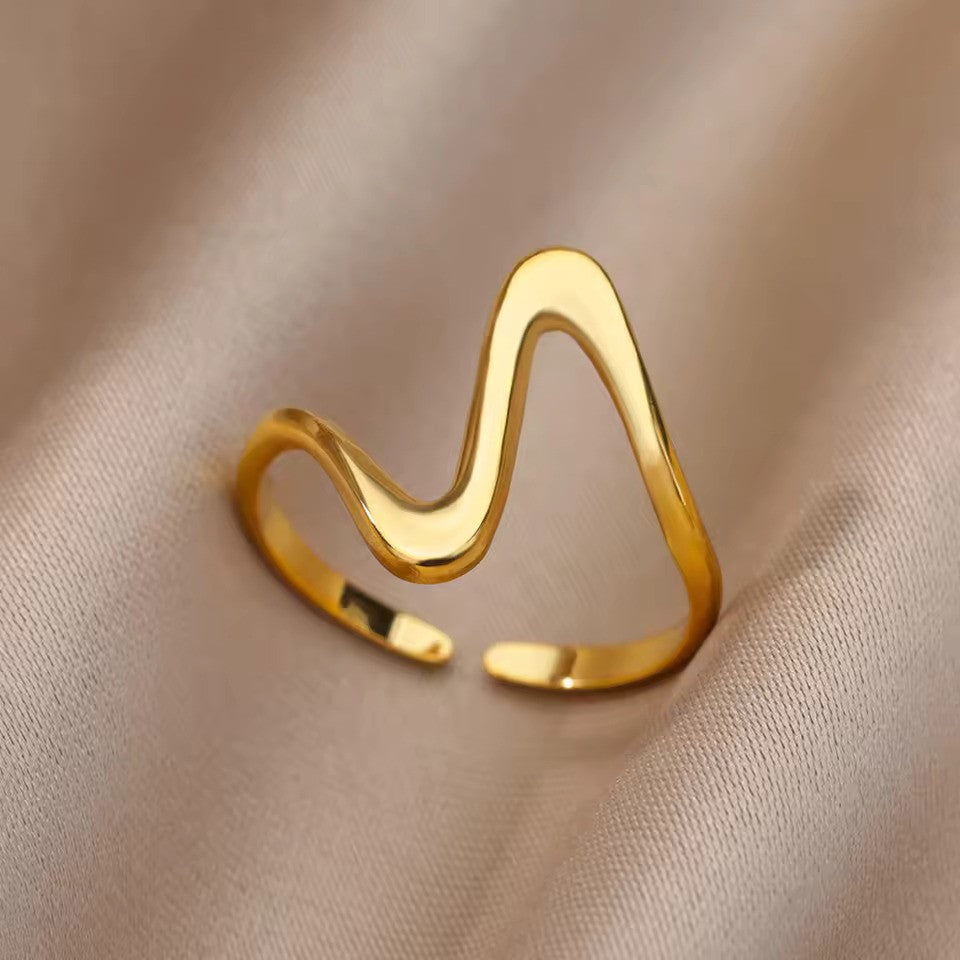 Vintage Green Zircon Adjustable Ring – Gold-Tone Stainless Steel Jewelry for Women
