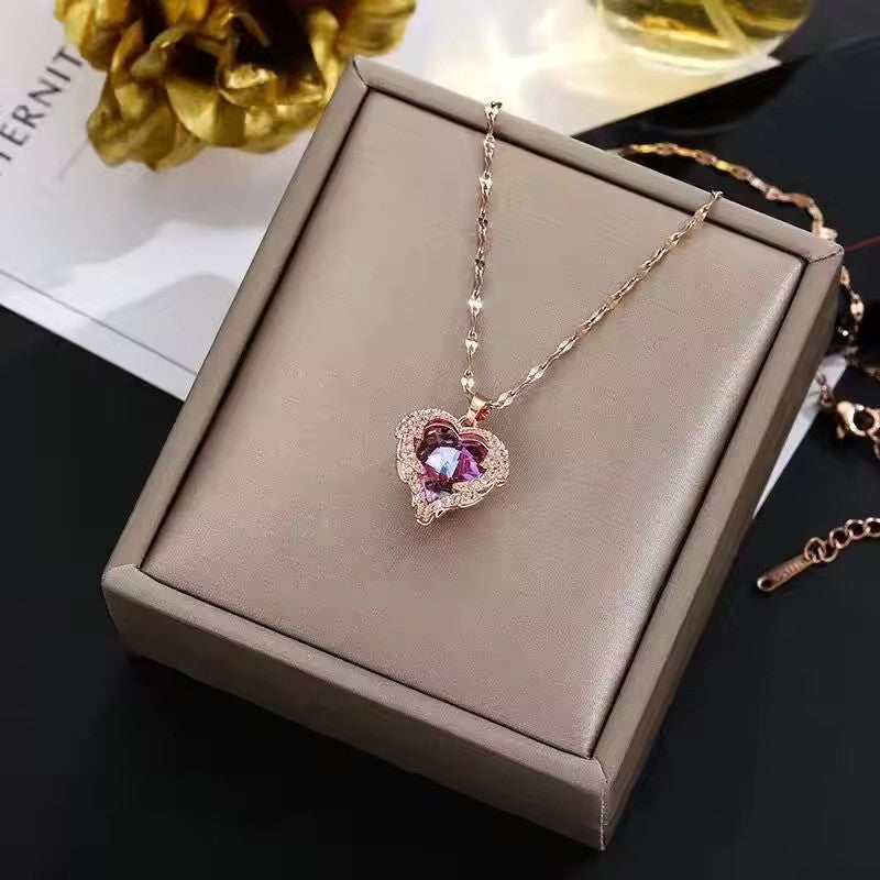 Luxury Colorful Crystal Ocean Heart Pendant Necklace – Trendy & Elegant