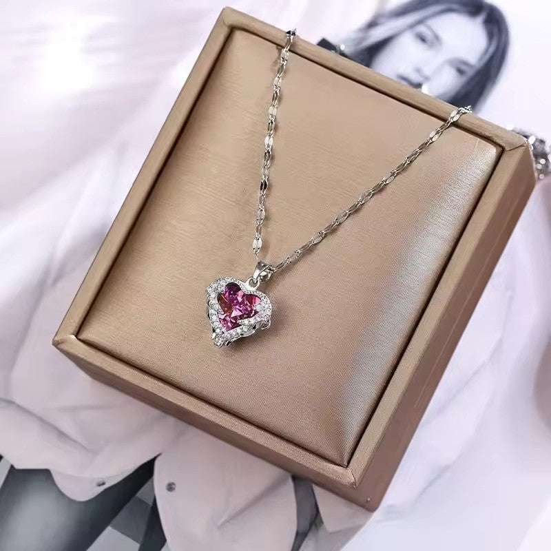 Luxury Colorful Crystal Ocean Heart Pendant Necklace – Trendy & Elegant