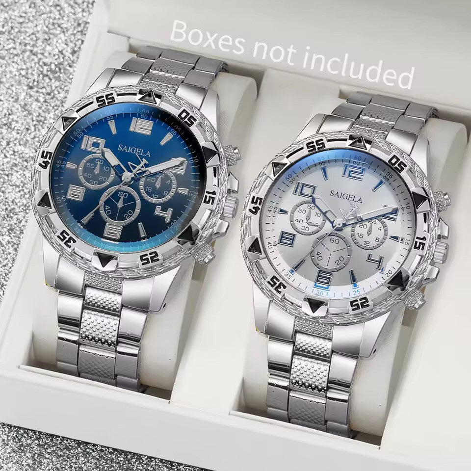 2PCS Men’s Business Watches Set – Fashion Arabic Dial Quartz Watches with Steel Band