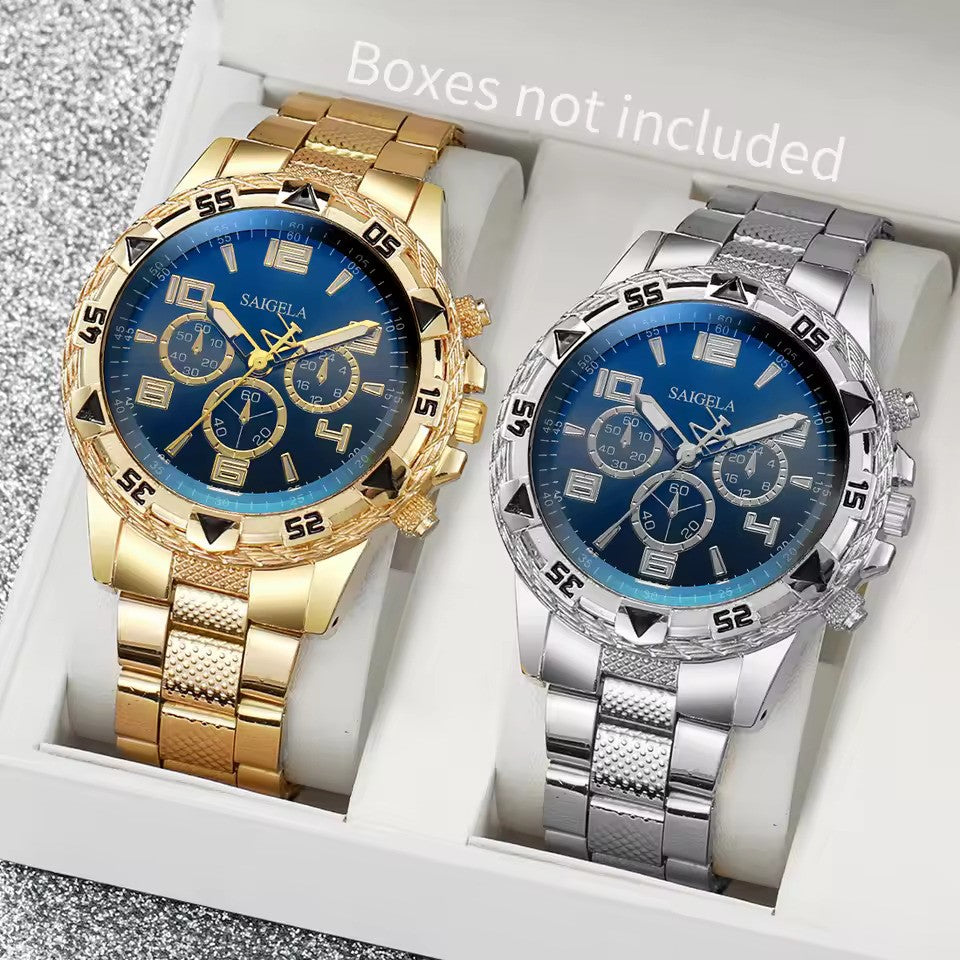 2PCS Men’s Business Watches Set – Fashion Arabic Dial Quartz Watches with Steel Band