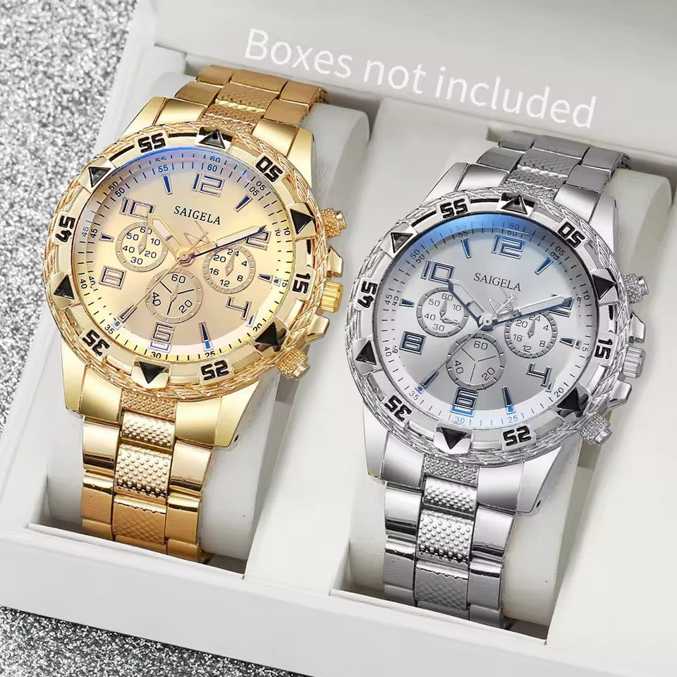 2PCS Men’s Business Watches Set – Fashion Arabic Dial Quartz Watches with Steel Band