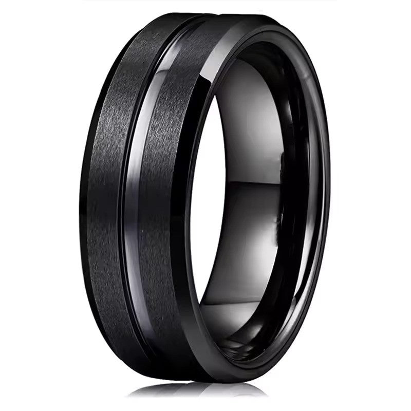8mm Black Tungsten Wedding Band – Sleek Beveled Edge Ring for Men