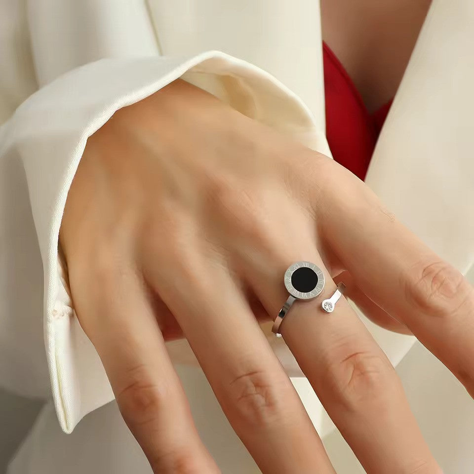 RAKOL 316L Stainless Steel Roman Numeral Ring – Elegant Adjustable Design