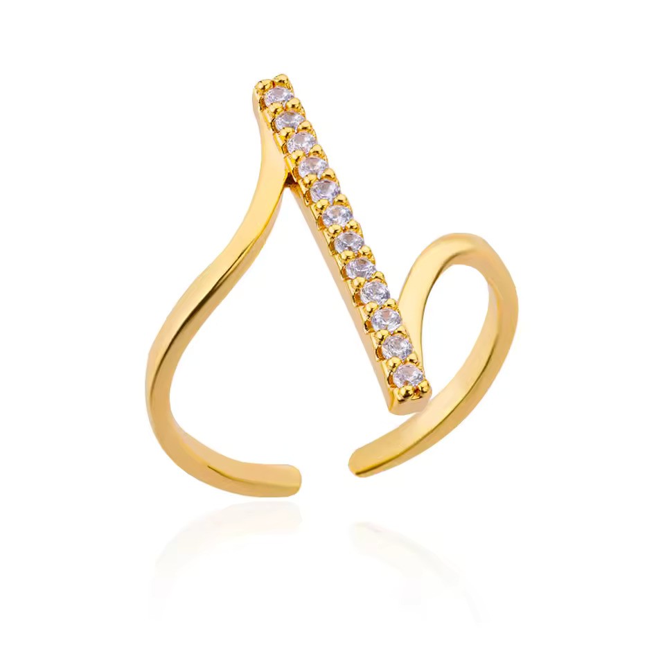 Zircon Geometric Ring – Gold Stainless Steel Adjustable Luxury Jewelry