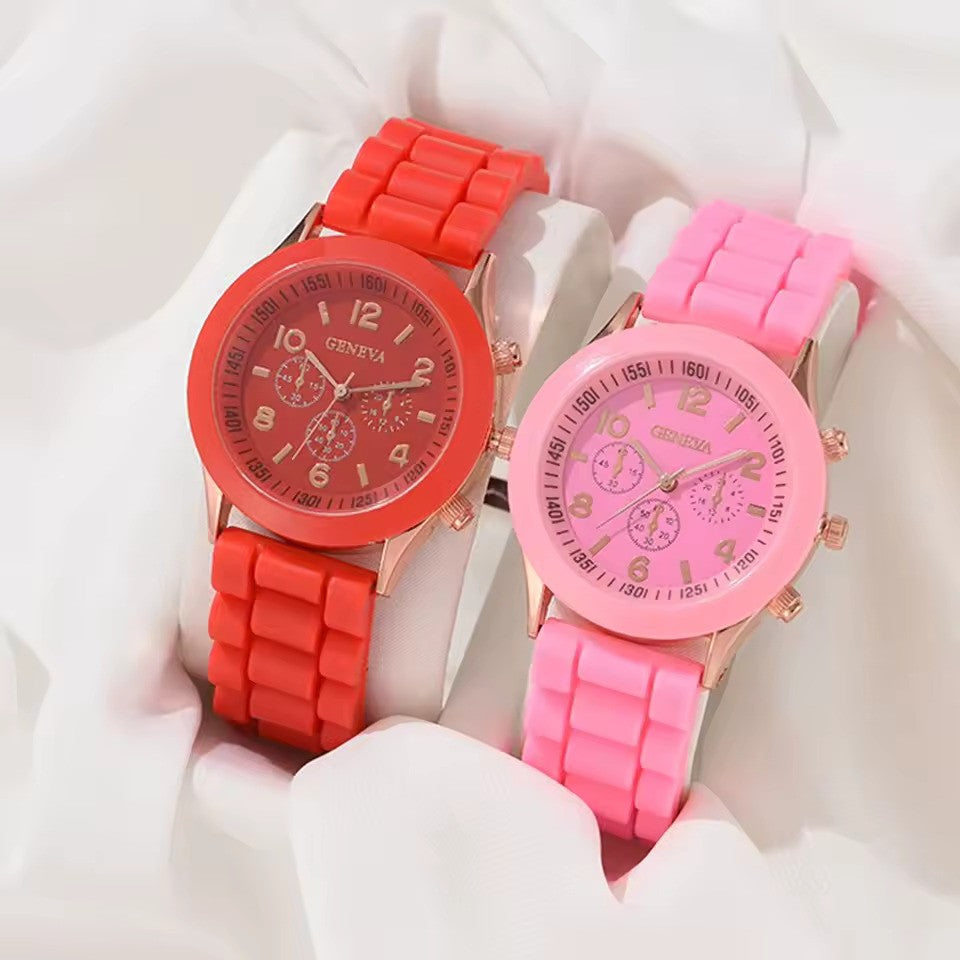 2PCS Luxury Couple Watch Set – Elegant Alloy & Silicone Strap Quartz Wristwatches