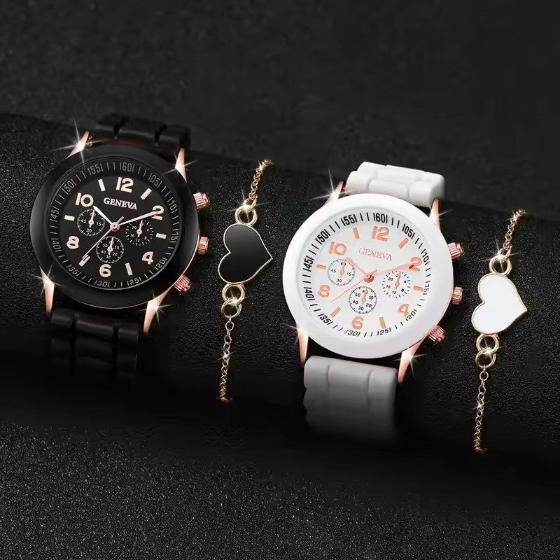 2PCS Luxury Couple Watch Set – Elegant Alloy Wristwatch with Silicone Strap