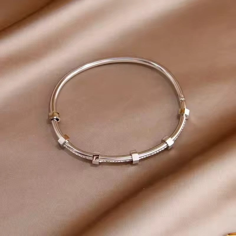 Trendy Round Cubic Zirconia Bangles – Gold & Silver Stainless Steel Crystal Bracelet