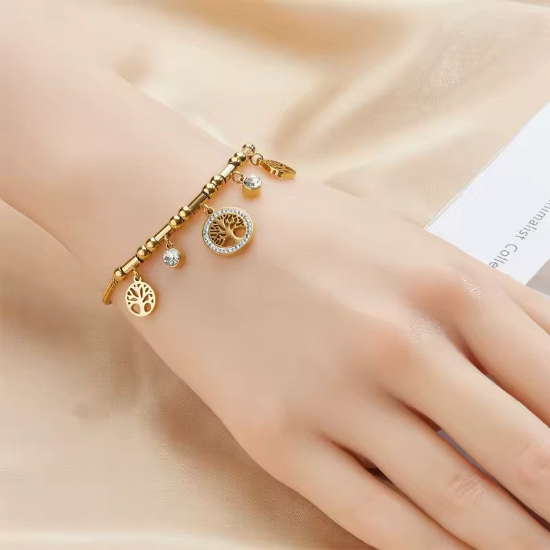 DIEYURO 316L Stainless Steel Tree Charm Bracelet – Elegant Zircon Jewelry Gift