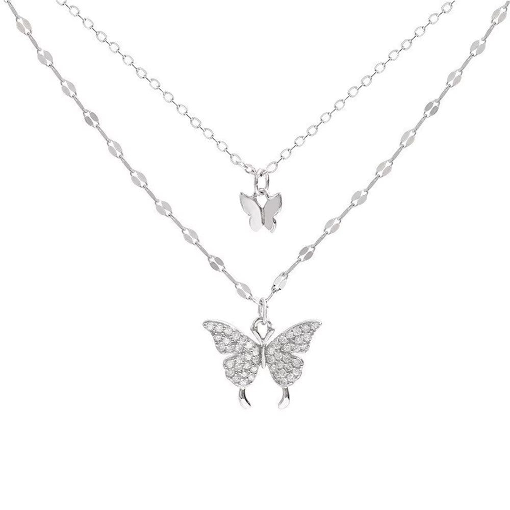 Shiny Double-Layer Butterfly Necklace – Elegant Jewelry for Women