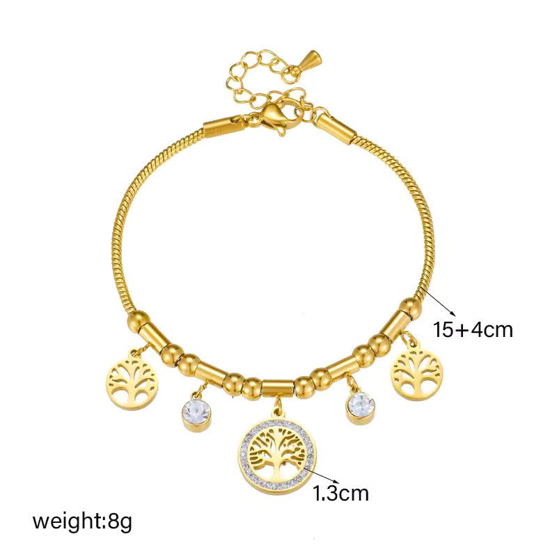 DIEYURO 316L Stainless Steel Tree Charm Bracelet – Elegant Zircon Jewelry Gift