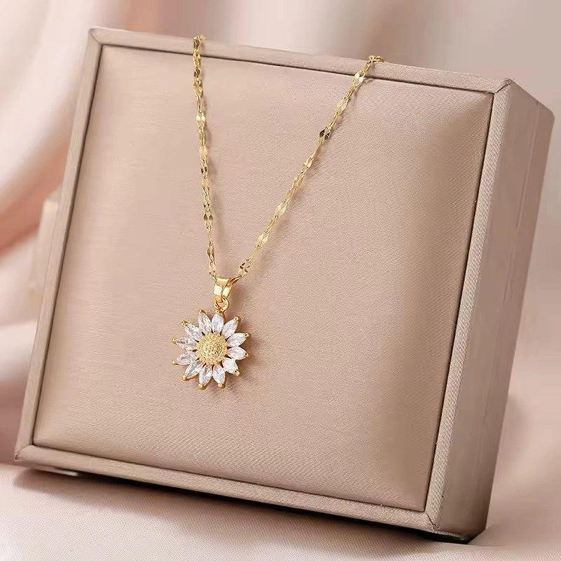 Golden Blossom – Zirconia Flower Pendant Necklace
