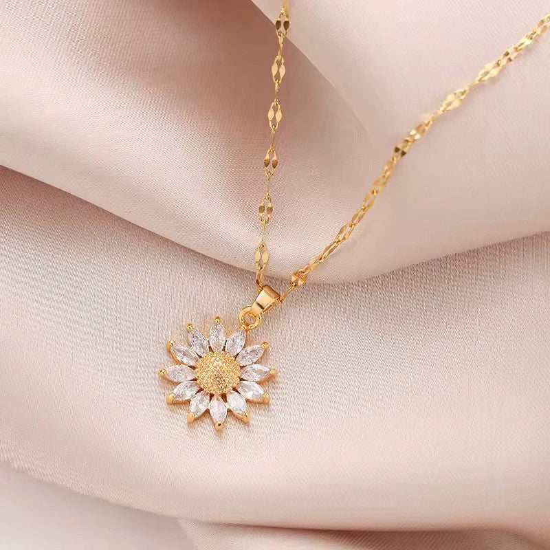 Golden Blossom – Zirconia Flower Pendant Necklace