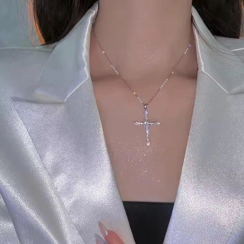 Fashion Crystal Zircon Cross Pendant Necklace