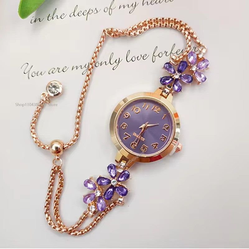 Women’s Fashion Light Luxury Quartz Bracelet Watch – Premium Violet Crystal Gift for Her