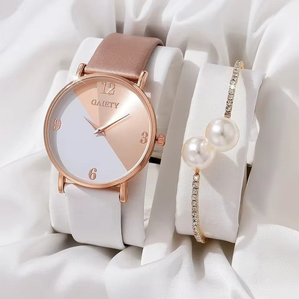 Chic Women’s Luxury Watch Set – Colourful PU Leather Strap & Alloy Bracelet, Elegant Quartz Wristwatch Gift