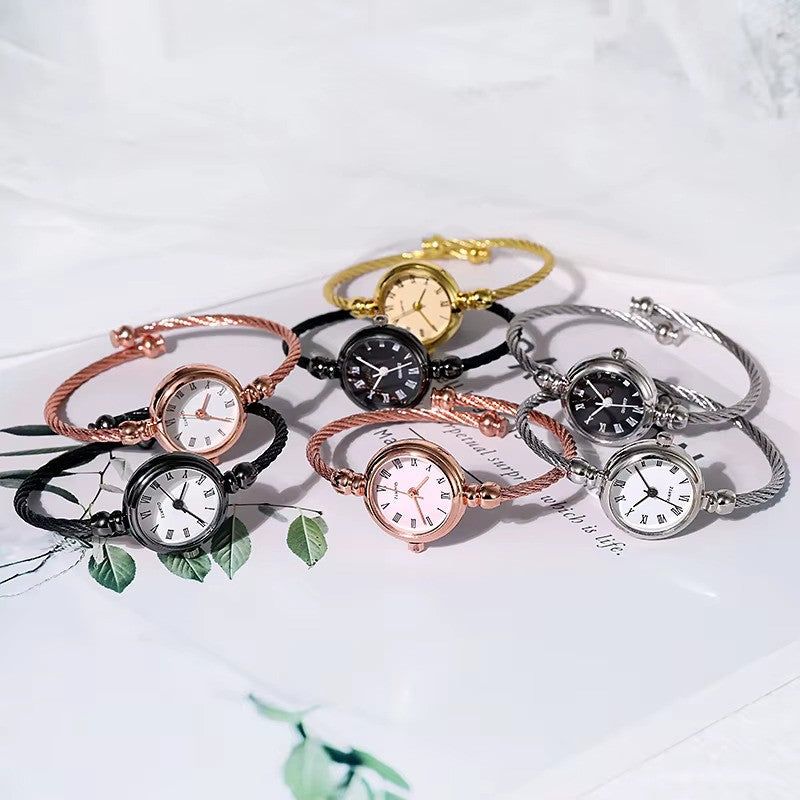 YIKAZE Small Gold Bangle Bracelet Luxury Watch – Retro Stainless Steel Quartz Wristwatch with Thin Chain for Women
