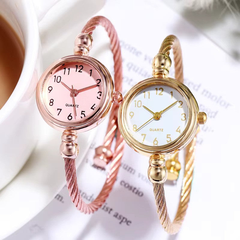 YIKAZE Small Gold Bangle Bracelet Luxury Watch – Retro Stainless Steel Quartz Wristwatch with Thin Chain for Women