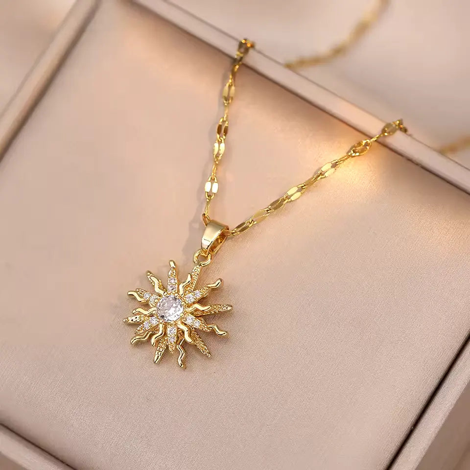 ZAKOL Classic Gold Stainless Steel Necklace – Elegant Zircon Heart Pendant