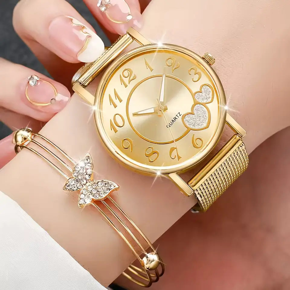 6PCS Women’s Watch & Butterfly Jewelry Set – Elegant & Trendy