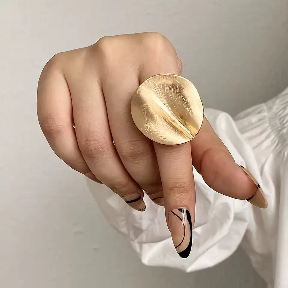 ALLYES Adjustable Chunky Matte Gold Rings – Unisex Geometric Charm Jewelry