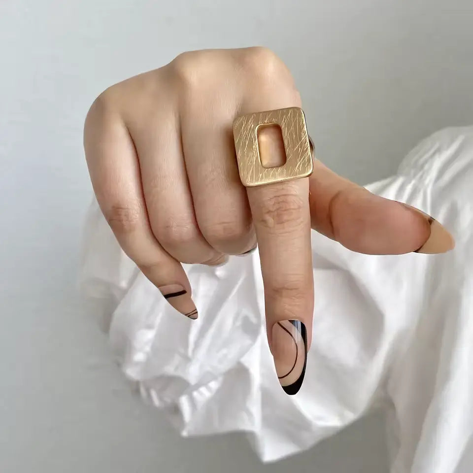 ALLYES Adjustable Chunky Matte Gold Rings – Unisex Geometric Charm Jewelry