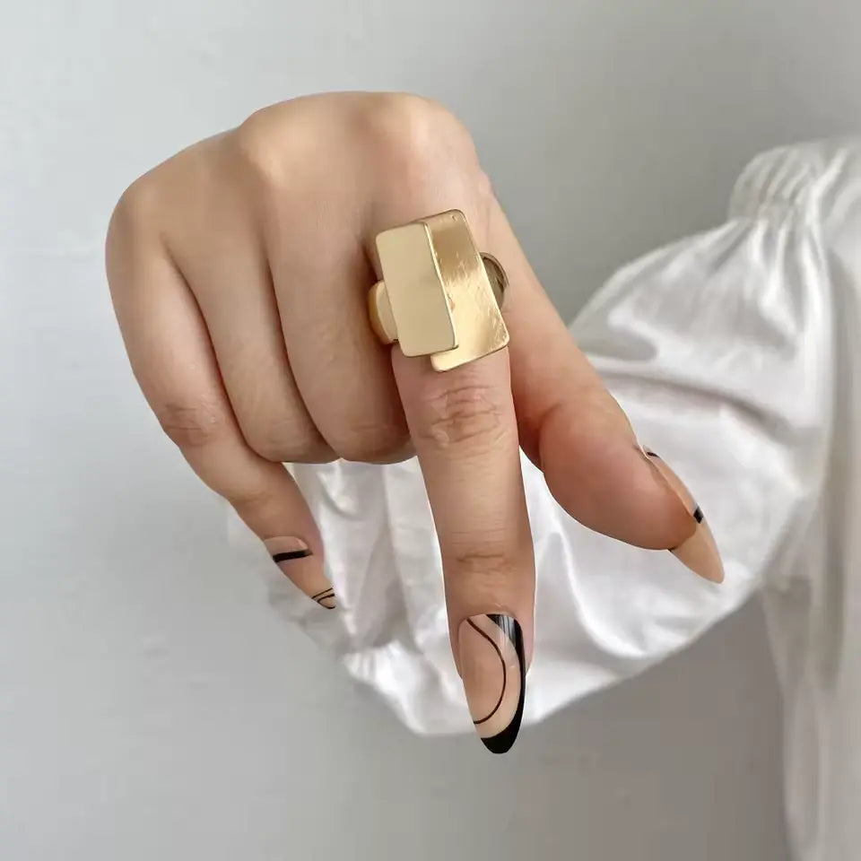 ALLYES Adjustable Chunky Matte Gold Rings – Unisex Geometric Charm Jewelry
