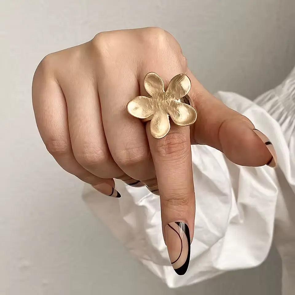 ALLYES Adjustable Chunky Matte Gold Rings – Unisex Geometric Charm Jewelry