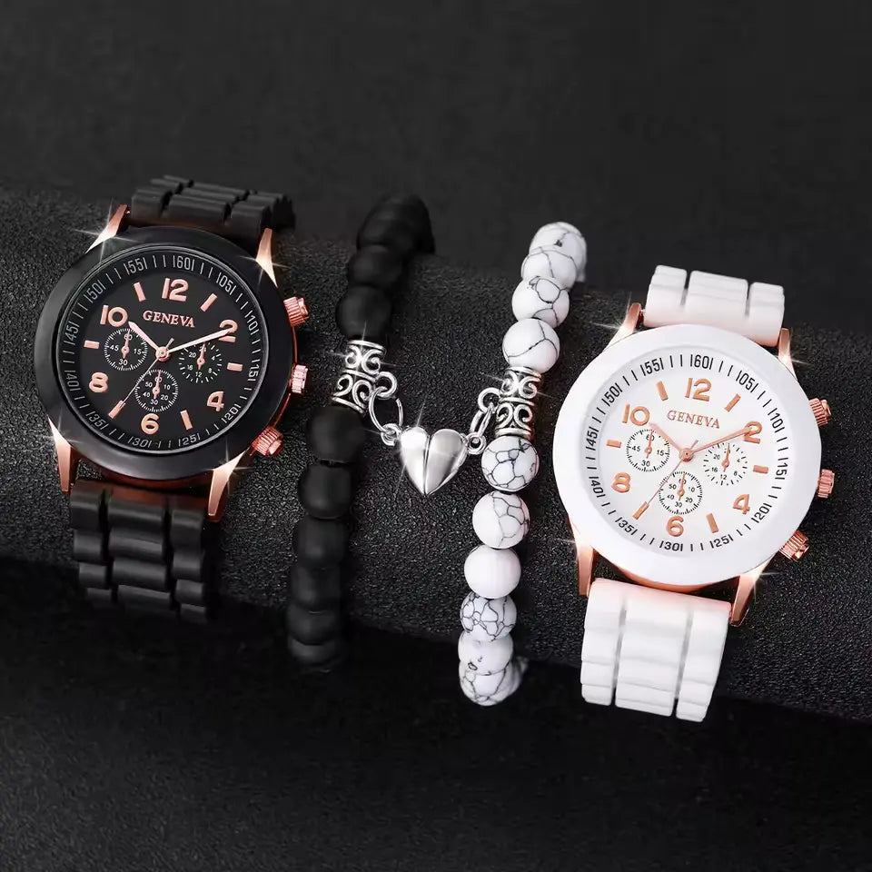 4PCS Couple Watch & Bracelet Set – Stylish & Trendy
