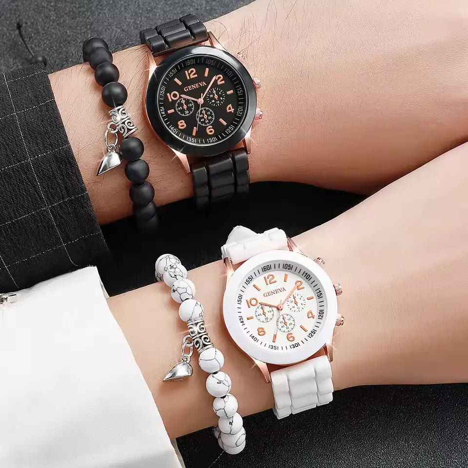 4PCS Couple Watch & Bracelet Set – Stylish & Trendy