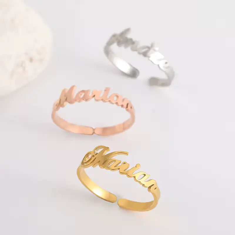 Custom Double Name Fishhook Ring – Personalized Gold Stainless Steel
