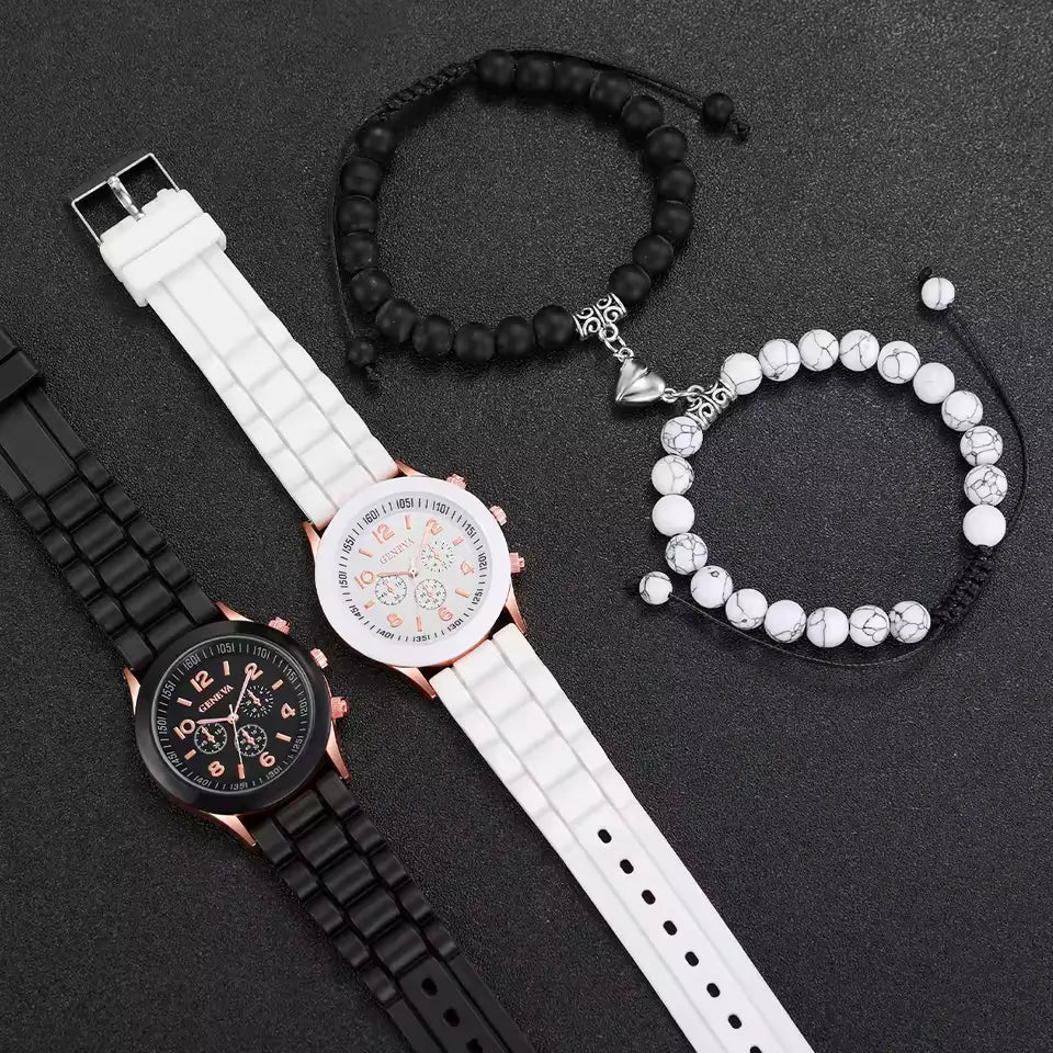 4PCS Couple Watch & Bracelet Set – Stylish & Trendy