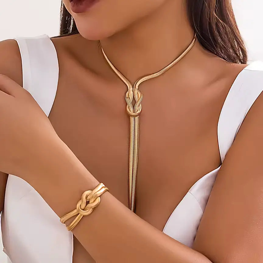 2PCS Snake Chain Necklace & Bracelet Set | Vintage Y2K Jewelry