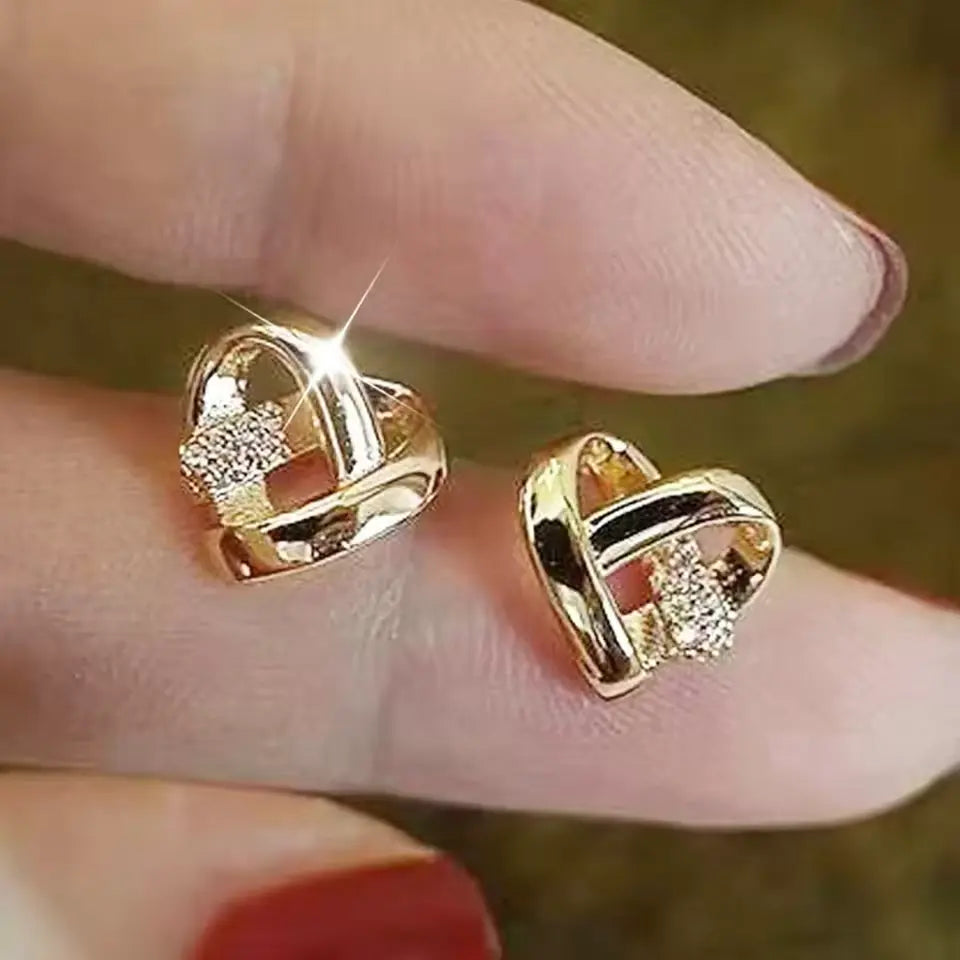 Huitan Eternity Love Heart Earrings – Silver & Gold Color Studs for Women, Chic Wedding & Fashion Jewelry