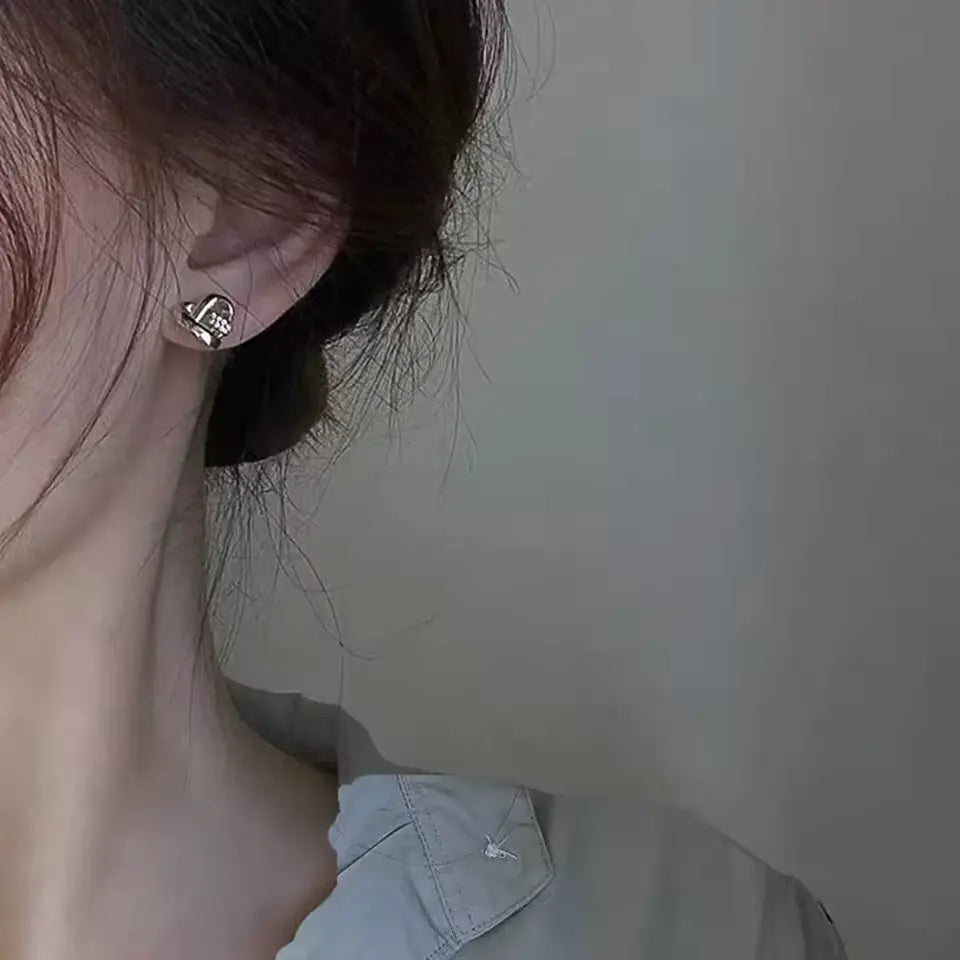 Huitan Eternity Love Heart Earrings – Silver & Gold Color Studs for Women, Chic Wedding & Fashion Jewelry