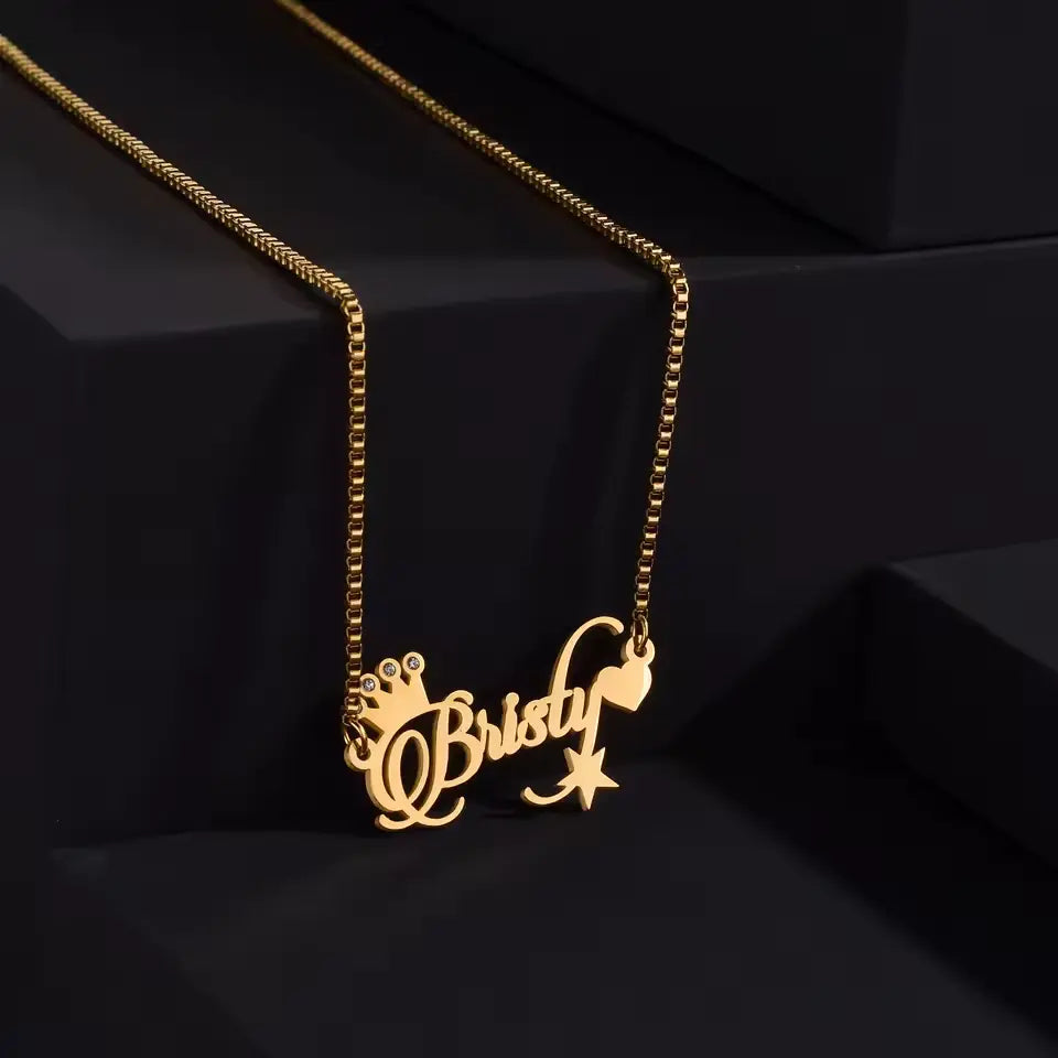 Acheerup Personalized Name Box Chain Necklace – Custom Stainless Steel Jewelry