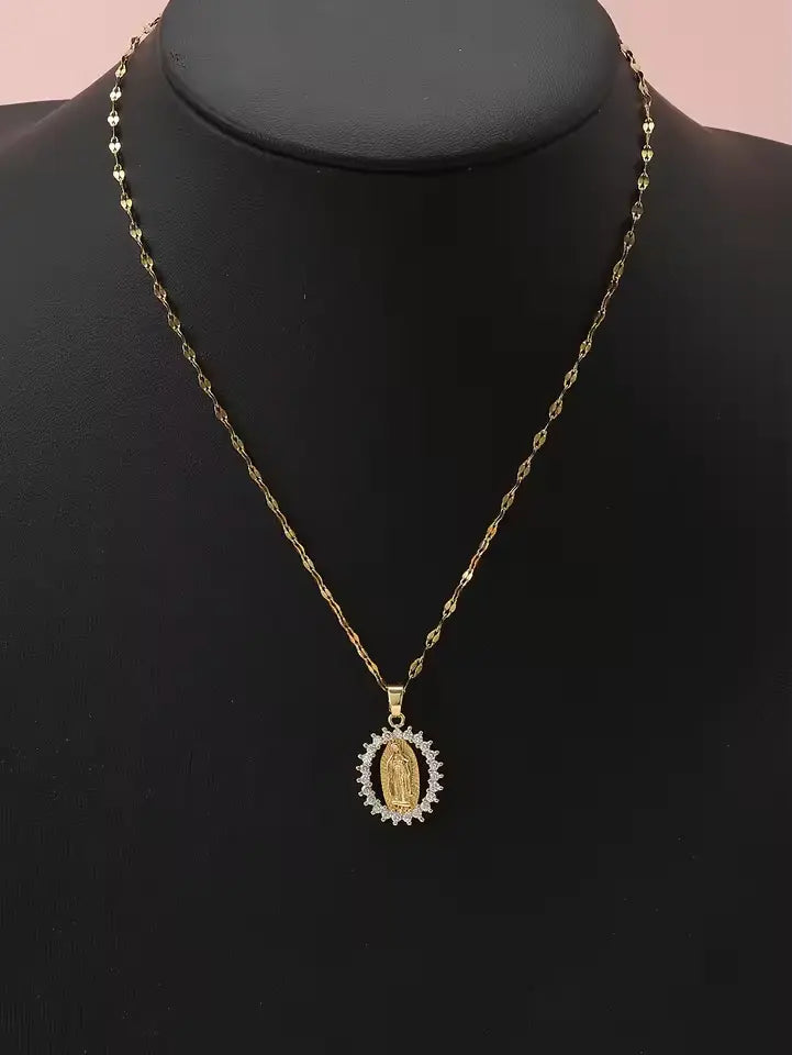 Elegant Virgin Mary Star Necklace – Colorful Zircon & Hollow Design