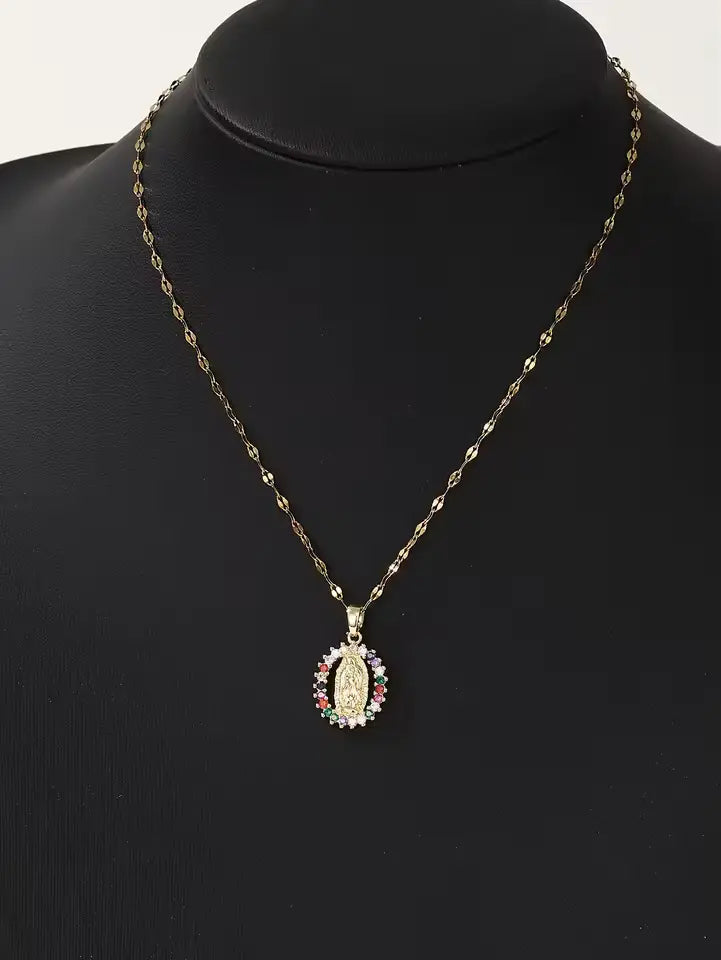 Elegant Virgin Mary Star Necklace – Colorful Zircon & Hollow Design