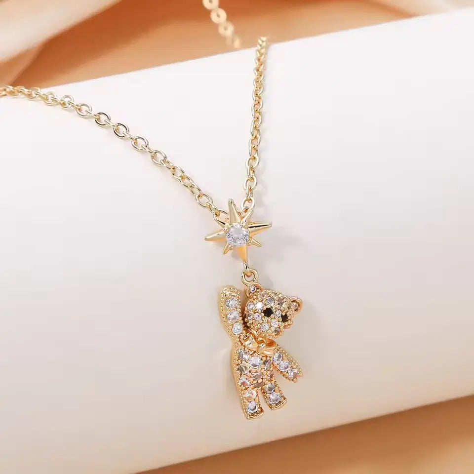 Obega Lovely Bear Necklace – Cute Cubic Zircon Pendant for Women