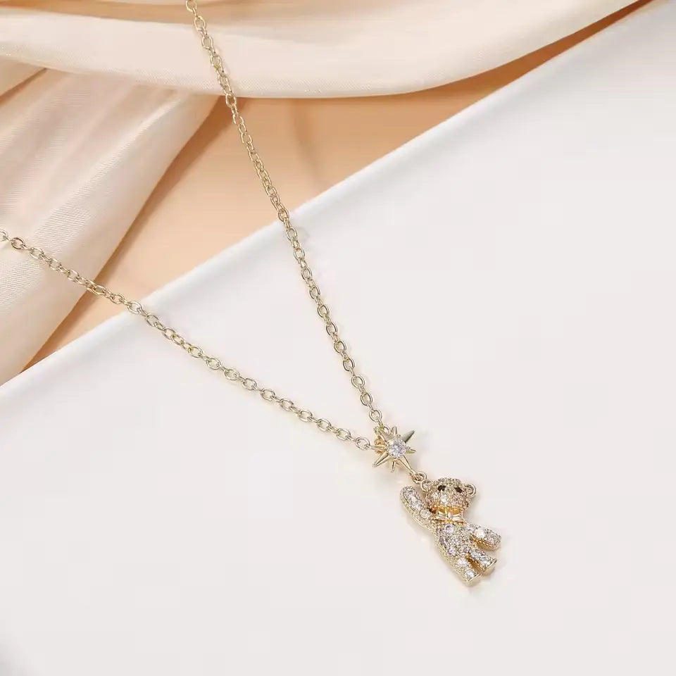 Obega Lovely Bear Necklace – Cute Cubic Zircon Pendant for Women