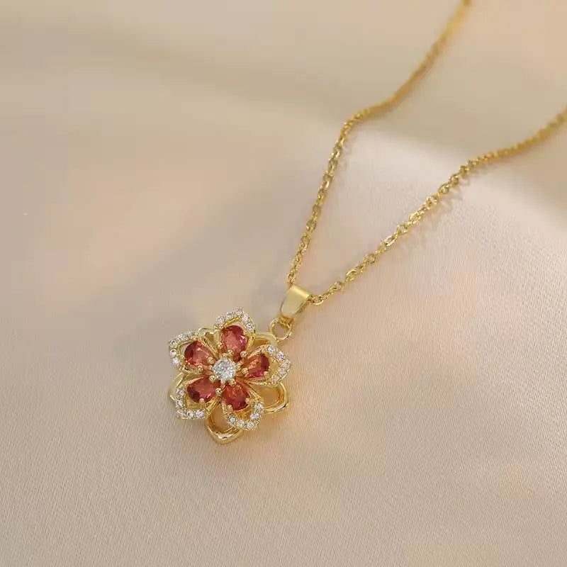 Elegant Spin Zircon Flower Pendant Necklace – Gold Luxury Jewelry for Women