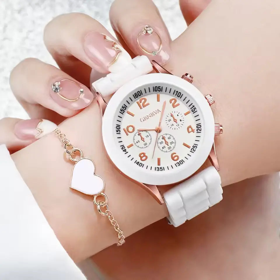 4PCS Women’s Watch & Heart Jewelry Set – Chic & Trendy
