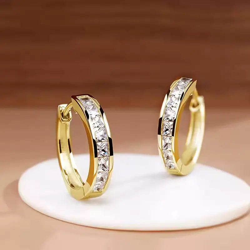 Huitan Classic Princess-Cut CZ Hoop Earrings – Elegant Jewelry for Women