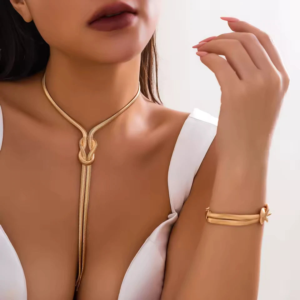 2PCS Snake Chain Necklace & Bracelet Set | Vintage Y2K Jewelry