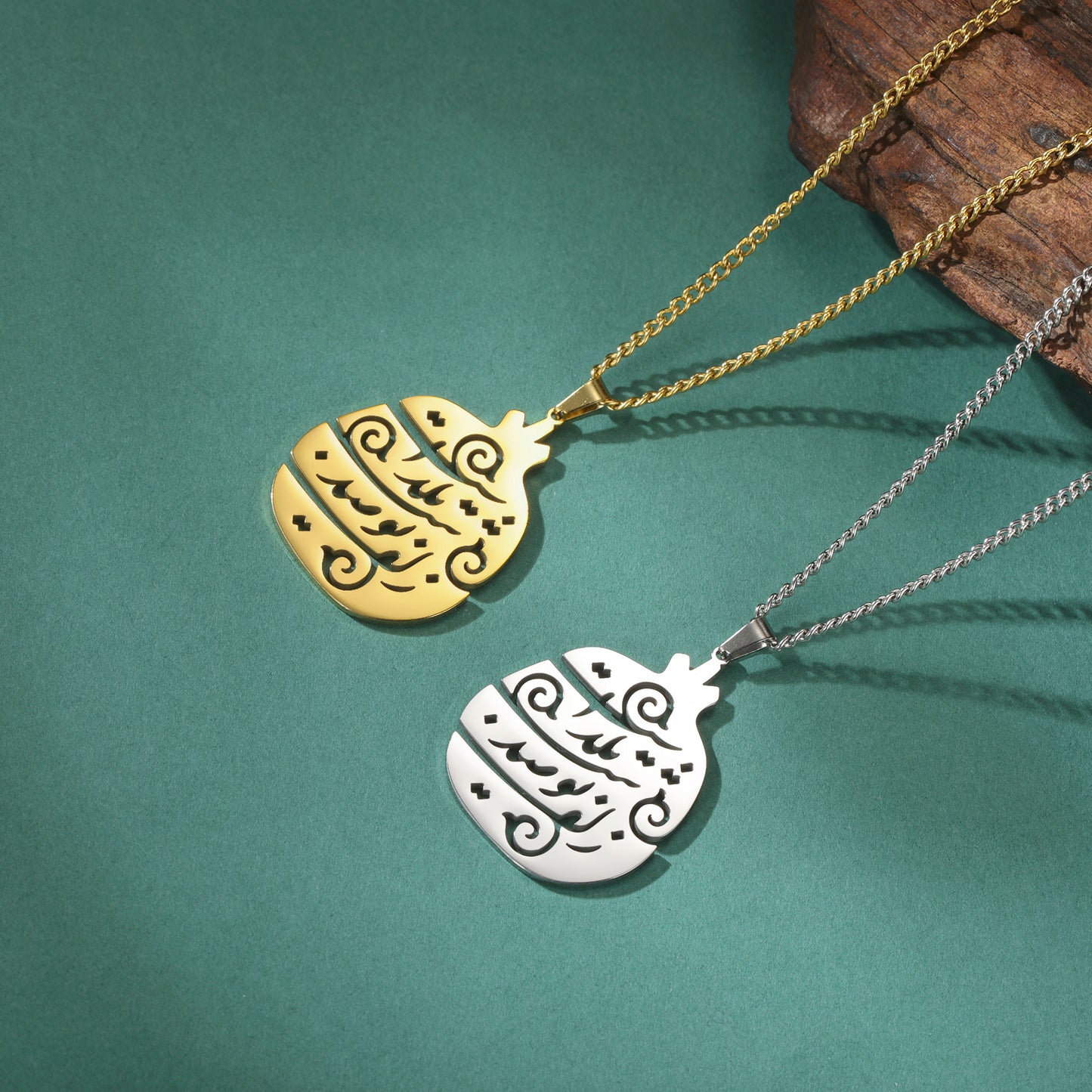 Yalda Persian poem necklace displayed on a neutral background