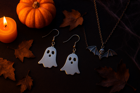 Halloween gift box with ghost earrings and purple ribbon-cbenjoy